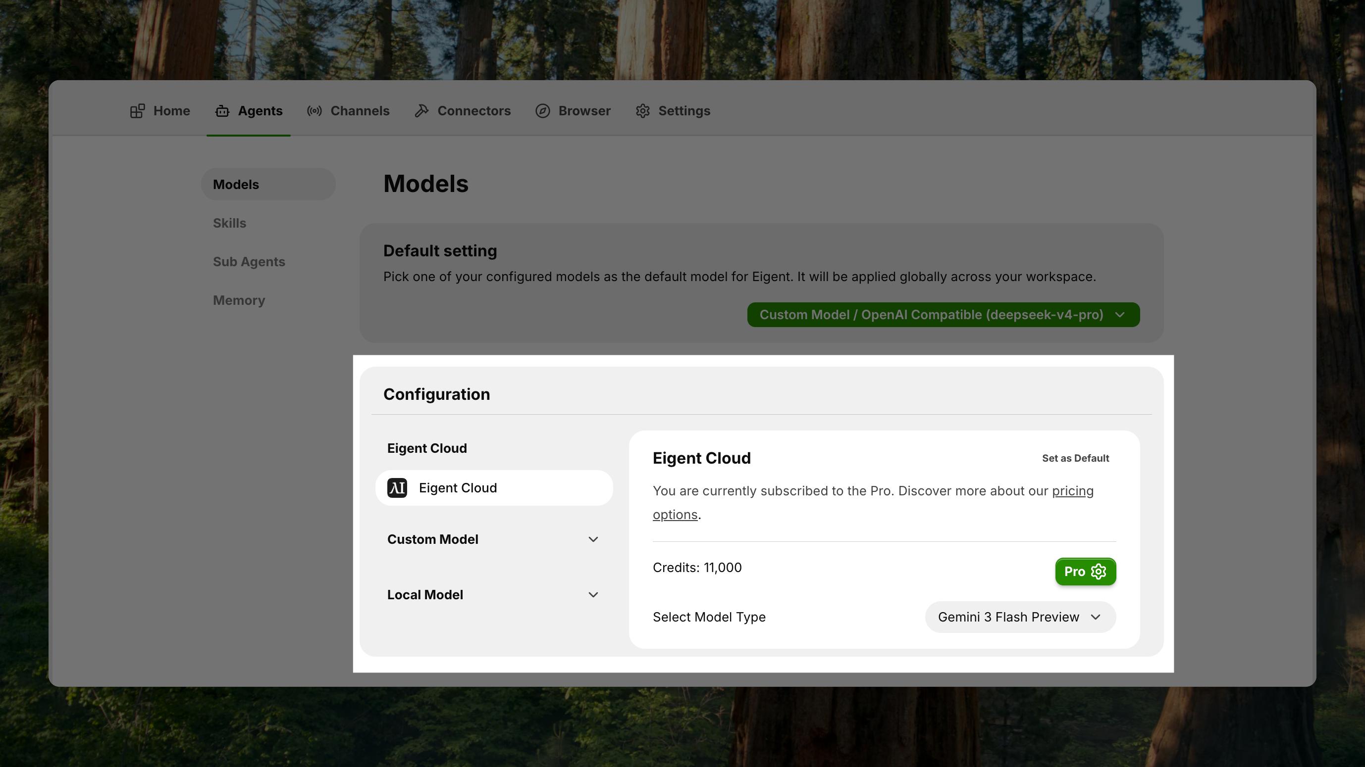 Models page with Cloud, BYOK, and Local sections