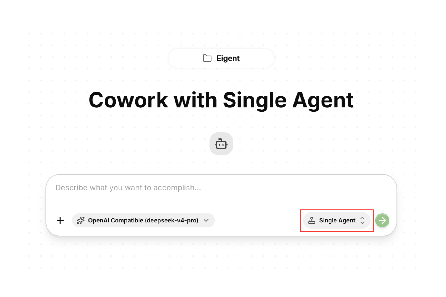 New project composer with Single Agent mode selected